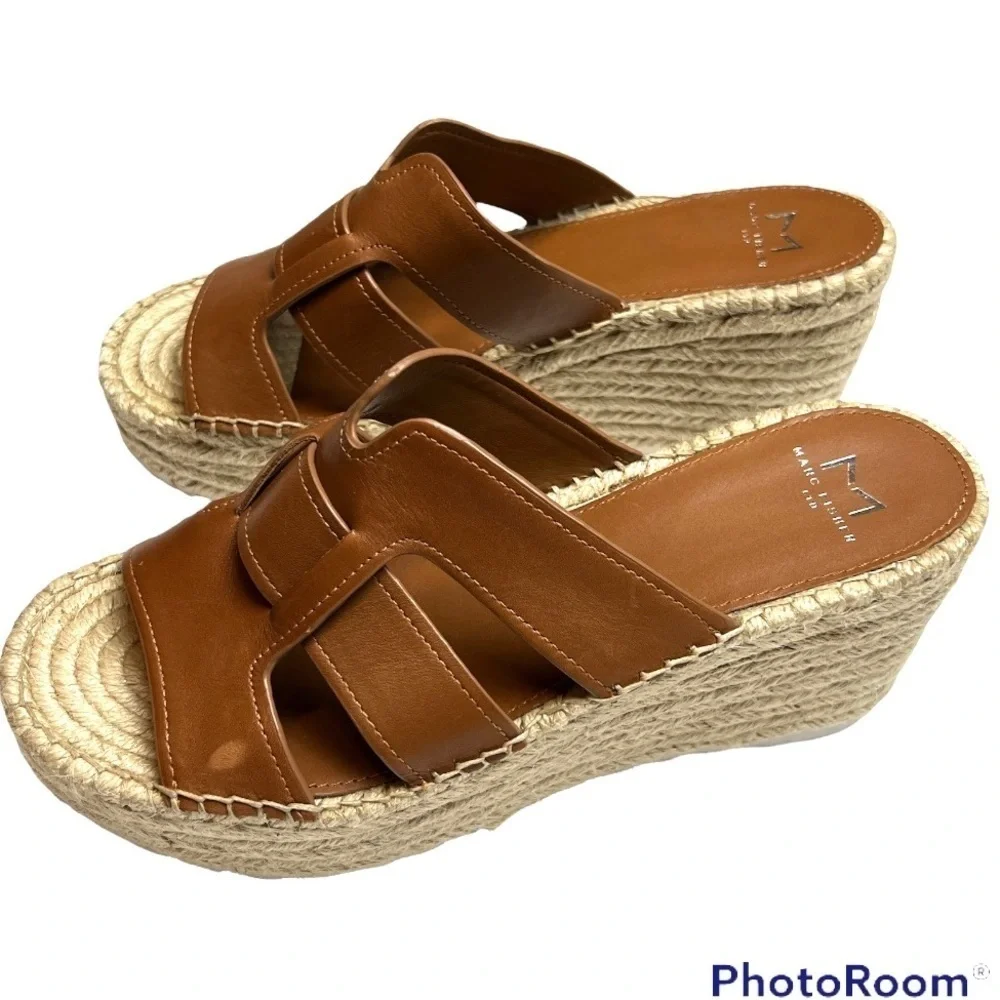 Marc Fisher Robbyn Espadrille Leather Slide Brown Size 8.5